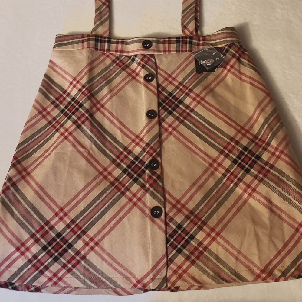 F21 Med Plaid Skirt with Suspenders
